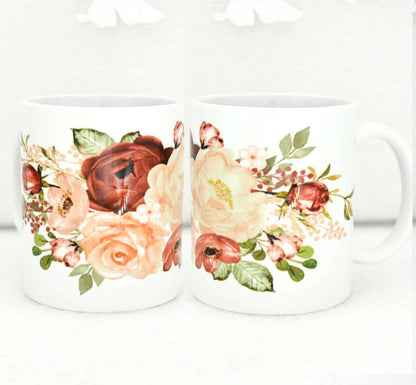 Wedding Floral Coffee Mug, 11 oz Cup Gift for Birthday Wedding Bridal Shower