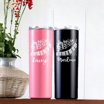 Music Teacher Gift Tumbler Cup Music Lover Fan Piano Player Teacher Appreciation, Personalized Laser Engraved Custom Name