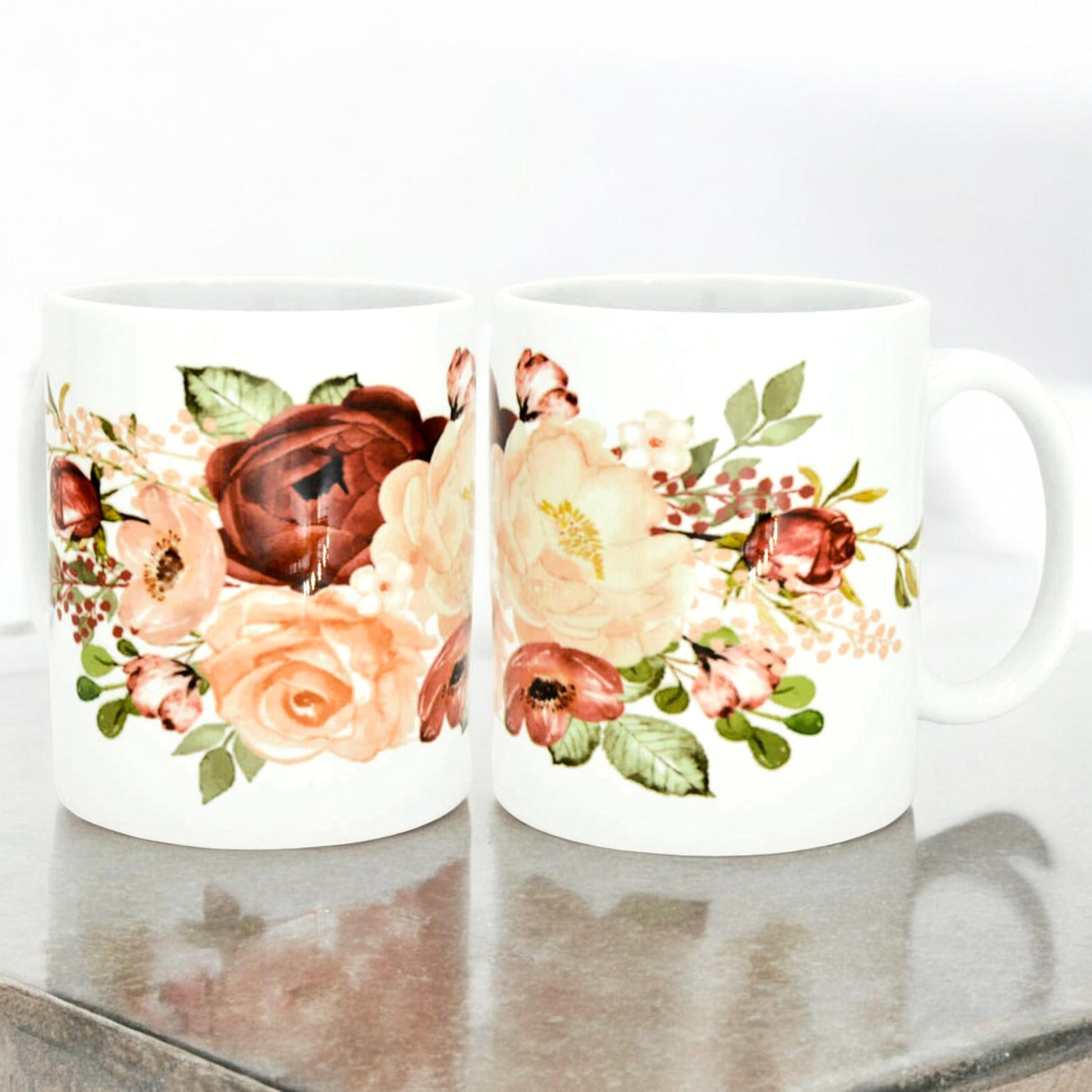 Wedding Floral Coffee Mug, 11 oz Cup Gift for Birthday Wedding Bridal Shower