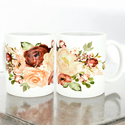 Wedding Floral Coffee Mug, 11 oz Cup Gift for Birthday Wedding Bridal Shower