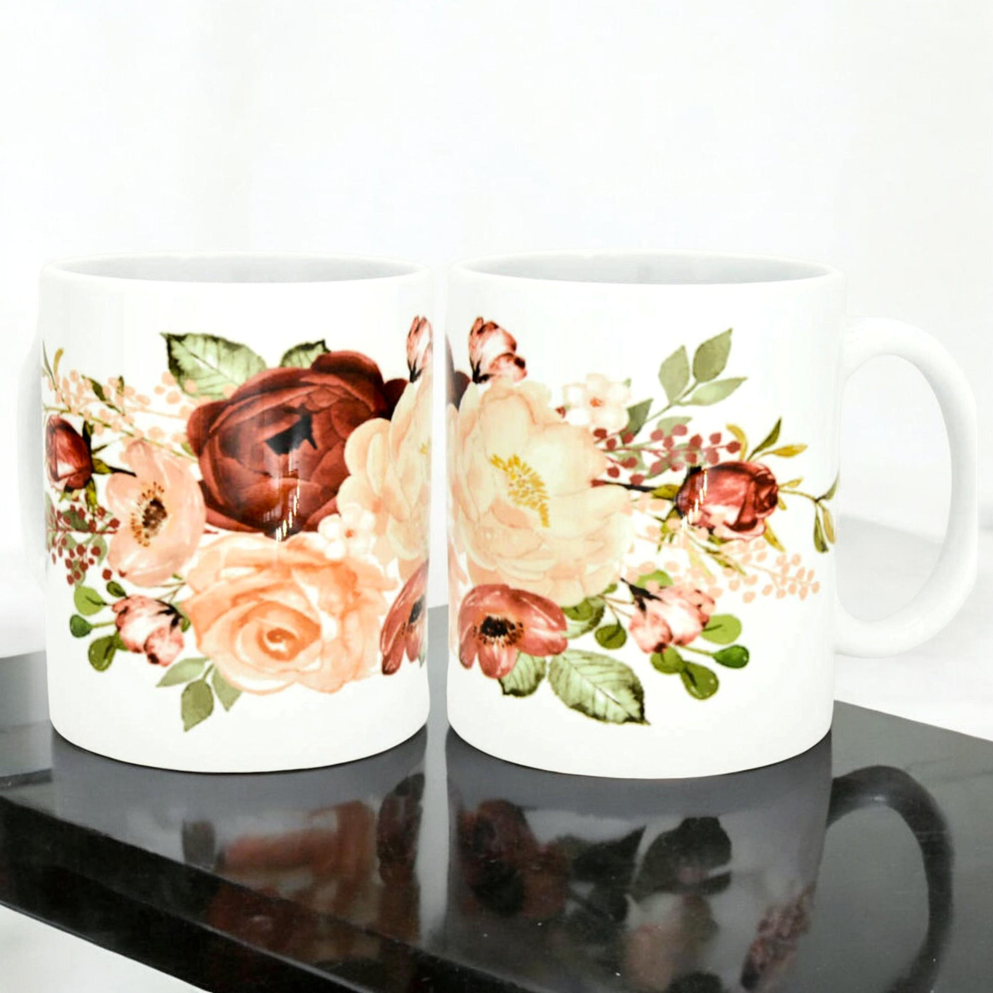 Wedding Floral Coffee Mug, 11 oz Cup Gift for Birthday Wedding Bridal Shower